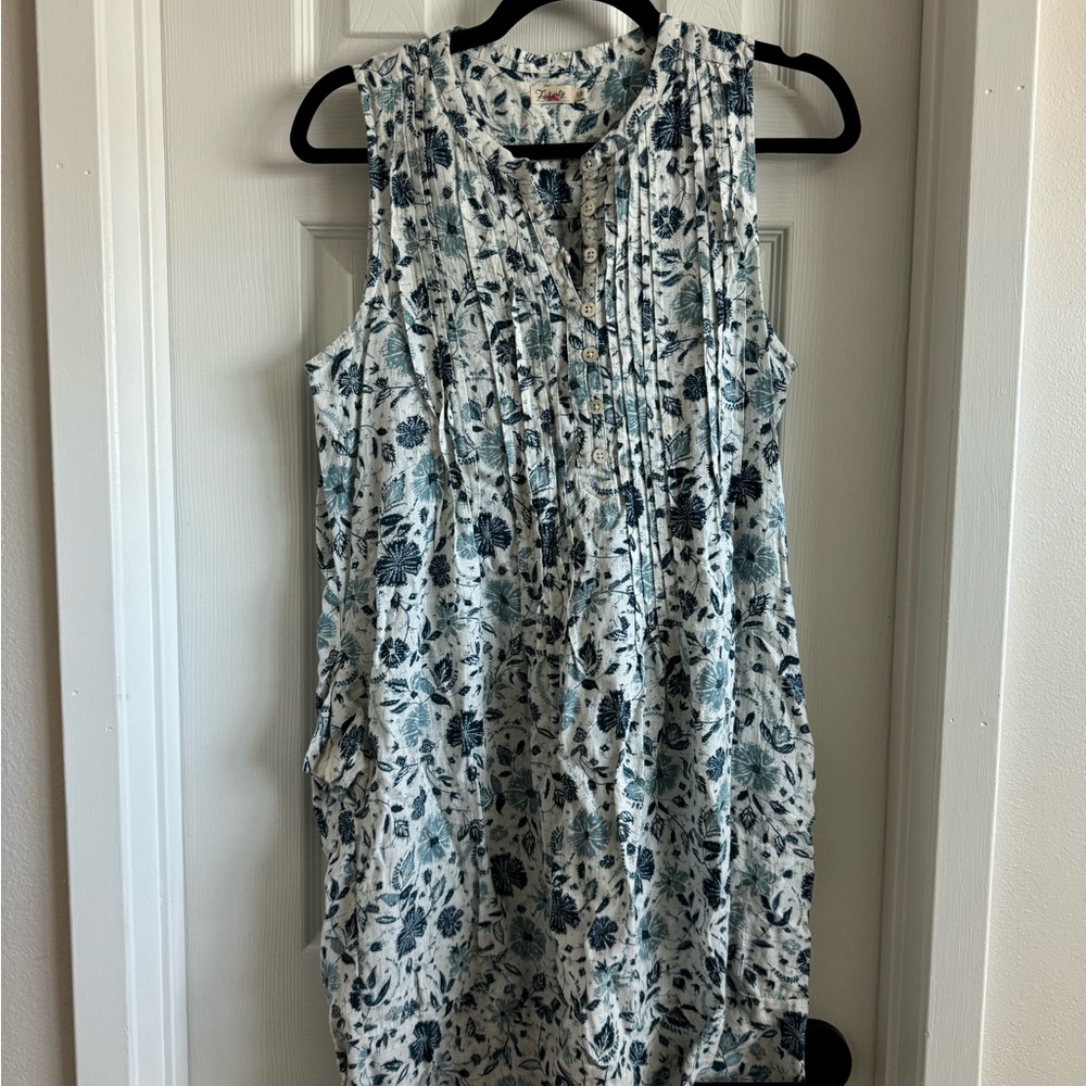 Faherty Blue and White Pleated Mini Dress